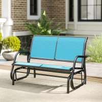 Outsunny Outdoor Glider Bench, 2 Person Patio Glider Chair, Gliding Outdoor Garden Loveseat Swing Bench with Breathable Mesh Fabric, Steel Frame for Backyard, Porch, Blue(m-9)