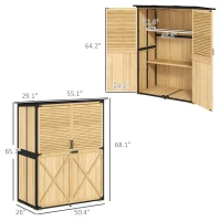 Outsunny Wood Storage Shed, Outdoor Garden Shed with Asphalt Roof, 2 Shelves, Lockable Doors and Adjustable Feet, Natural(m-3)