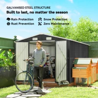 Outsunny 10' x 10' Metal Shed, Heavy Duty Outdoor Storage Shed with 4 Vents and Lockable Double Doors, Dark Grey(m-4)