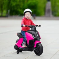 Aosom 6V Kids Motorcycle Dirt Bike Electric Battery-Powered Ride-On Toy Off-road Street Bike with Music, Headlights, Rechargeable Battery, Training Wheels, for Ages 2-4, Pink(m-2)