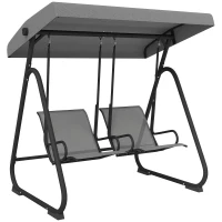 Outsunny Patio Swing Chair w/Adjustable Canopy Outdoor Porch Swing w/Dual Independent Seats 2-Seat Grey(m-9)