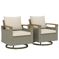 Outsunny Patio Outdoor Swivel Chairs Set of 2, PE Rattan Patio Wicker Chair with Soft Cushions, Steel Frame, Cream White(m-9)