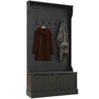 HOMCOM 4-In-1 Hall Tree with Coat Rack, Top Shelf, Shoe Storage and Bench Seat, Entryway Bench with 5 Hooks, Black(m-9)