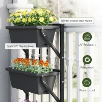 Outsunny 3-Tier Wall-Mounted Planter Box with 3 Pots, Vertical Planters for Outdoor Plants, Dark Grey(m-7)