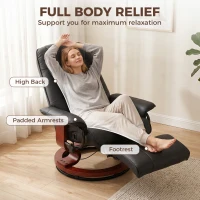 HOMCOM Swivel Recliner Chair, PU Leather Reclining Armchair with Retractable Footrest, Lounge Chair with Wood Base and Adjustable High Back for Small Spaces, Living Room, RV, Bedroom,  Black(m-6)