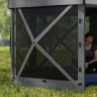Outsunny 12' x 12' Hexagonal Pop Up Gazebo Canopy Tent with 5 Sidewalls, Outdoor Canopy Shelter with Carry Bag, Dark Gray(m-9)