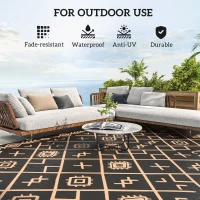 Outsunny Reversible Outdoor Rug, Waterproof Plastic Straw with Carry Bag, 9' x 18', Black & Brown Rhombus(m-6)