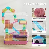 PawHut 5 Tiers Hamster Cage Portable with Exercise Wheels Play Tube Water Bottle Dishes House Ladder for Gerbils, Purple(m-6)
