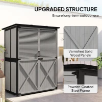 Outsunny Outdoor Storage Cabinet, Wood Garden Shed with Steel Frame, Asphalt Roof, 2 Shelves and Lockable Doors, Grey(m-4)