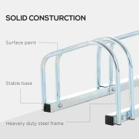 HOMCOM 3-Bike Bicycle Floor Parking Rack Cycling Storage Stand Ground Mount Garage Organizer for Indoor and Outdoor Use Silver(m-9)