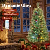 HOMCOM 4ft Pre-Lit Artificial Christmas Tree Set of 2, Xmas Pine Trees, Dual Colors, Remote, Green(m-6)