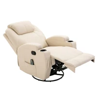 HOMCOM PU Leather Massing Recliner with 8-Point Vibration, Cup Holders, Manual Pull Handle and 360 Swivel, Beige(m-11)