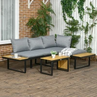 Outsunny 3 Piece Patio Furniture Set with Cushions, Aluminum Frame Outdoor Conversation Sofa Set w/ Two Loveseats and Wood Grain Plastic Top Coffee Table/Side Table, Dark Gray(m-2)