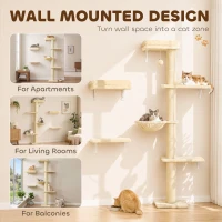 PawHut Cat Wall Shelves, 3-in-1 Cat Wall Furniture Set with Scratching Post for Indoor Kittens Climbing Sleeping, Beige(m-4)