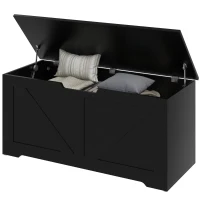 HOMCOM 39.4 Inches Storage Chest, Storage Trunk with 2 Safety Hinges for Living Room, Black Wood Grain(m-2)