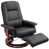 HOMCOM Swivel Recliner Chair, PU Leather Reclining Armchair with Retractable Footrest, Lounge Chair with Wood Base and Adjustable High Back for Small Spaces, Living Room, RV, Bedroom,  Black(m-10)