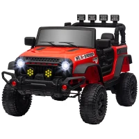Qaba 12V Battery Powered Ride on Car, Ride on Truck w/ Remote, 4 Suspension Wheels, Music Horn Lights, Red(m-1)