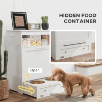 PawHut Pet Feeder Station Storage Cabinet, Dog Food Storage Container with Dog Raised Bowls, Watering Supplies, White(m-6)