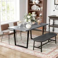 HOMCOM 63" Kitchen Table, Industrial Dining Table with Wave-edged Tabletop and Steel Legs for Up to 6 People, Cement Grey(m-1)