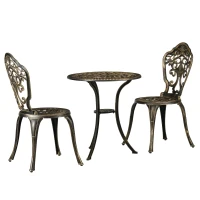 Outsunny Outdoor 3 Piece Garden Bistro Set, 2 Chairs and A Round Coffee Table with Parasol Hole for Balcony, Patio, Bronze(m-2)