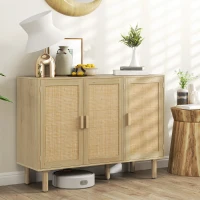 HOMCOM Bohemian Sideboard, 46.9" Buffet Cabinet with 3 Rattan Doors and Shelves for Living Room, Hallway, Oak(m-8)