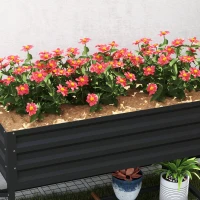 Outsunny Galvanized Raised Garden Bed, Metal Planter Box with Legs, Storage Shelf and Bed Liner, Dark Gray(m-8)
