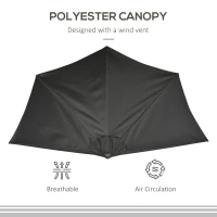 Outsunny 9.8ft Half Umbrella Semi Round Patio Parasol with Crank Handle, Top Vent for Garden, Balcony- NO BASE INCLUDED, Black(m-5)