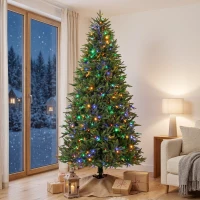 HOMCOM 7.5ft Prelit Christmas Tree with Dual-Color LEDs, All Realistic Tips, Hinged Xmas Nordmann Fir with 11 Modes, Remote(m-2)