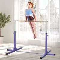 Soozier Professional Gymnastics Bar for Kids, Toddler Home Gymnastics Equipment with 13-level Adjustable Height, Purple(m-1)