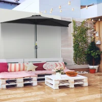 Outsunny 9.8ft Half Umbrella Semi Round Patio Parasol with Crank Handle, Top Vent for Garden, Balcony- NO BASE INCLUDED, Black(m-1)