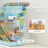 PawHut 18.5" Hamster Cage, 5 Tiers Small Animal House with Tunnel Tube System, Exercise Wheel, Water Bottle, Light Blue(m-5)