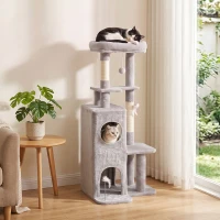 PawHut 52" Cat Tree, Multi-Level Large Cat Tower House with 2-Tier Condo, Bed, Sisal Scratching Posts, Light Grey(m-1)