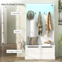 HOMCOM 3-In-1 Entryway Bench with LED Lights and Coat Rack, Hall Tree with Bench and Shoe Storage, 5 Hooks for Hallway White(m-5)