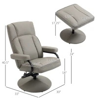 HOMCOM Swivel Recliner, Manual PU Leather Armchair with Ottoman Footrest for Living Room, Office, Bedroom, Grey(m-3)