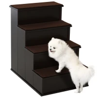 PawHut 4 Levels Wooden Dog Steps Pet Stairs for High Bed, Cat Ladder for Bed Couch with Non-Slip Carpet, Dark Coffee(m-2)