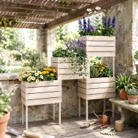 Outsunny 4PCS Wooden Raised Garden Beds Kits Elevated Planter for Outdoor Plants Flowers Vegetables, Raised Garden Boxes(m-8)