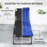 Outsunny Folding Chaise Lounge Chair Outdoor Tanning Chair with 5-Position Backrest, Cushion, Side Pocket, Gray/Blue(m-5)