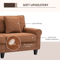 HOMCOM Modern 3 Seater Sofa, Corduroy Fabric 3 Seater Couch with Pine Wood Legs and Rolled Armrests for Living Room, Brown(m-5)