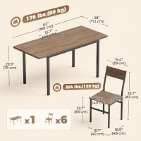 HOMCOM 7-Piece Industrial Dining Table Set for 4-6 Kitchen Table and Armless Chairs, Brown Wood Grain(m-3)