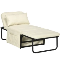 HOMCOM Folding Sofa Bed, 4-in-1 Multi-Function Sleeper Chair Bed Ottoman with Adjustable Backrest, Pillow, Side Pocket for Home Office, Bedroom, Living Room, Cream White(m-1)
