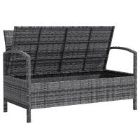 Outsunny 33 Gallon Outdoor Storage Bench, Wicker Deck Box Patio Bench Seat with Cushion, Grey(m-2)