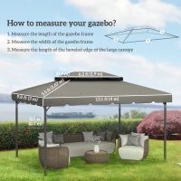 Outsunny 13' x 10' Gazebo Replacement Canopy, Gazebo Top Cover with Double Vented Roof for Garden Patio(TOP ONLY), Grey(m-3)