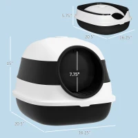 PawHut Dome Covered Cat Litter Box with Lid, White and Black(m-3)