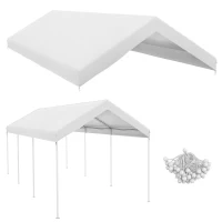 Outsunny 20' x 10' Carport Replacement Canopy for Model 84C-207WT or 84C-386V00WT with Ball Bungee Cords, White (Only Cover)(m-11)