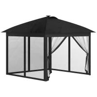 Outsunny 11' x 11' Pop Up Canopy, Instant Canopy Tent with Solar LED Lights, Remote Control, Zippered Mesh Sidewalls and Carrying Bag for Backyard Garden Patio, Black(m-11)