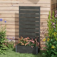 Outsunny Raised Garden Bed with Trellis, Freestanding Elevated Planter Box for Climbing Vines, 28" x 15" x 59", Black(m-7)