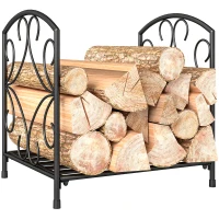 Outsunny 16" Heavy Duty Metal Fireplace Log Holder, Firewood Rack Outdoor for Fireplace Storage, Black(m-9)