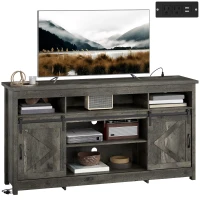 HOMCOM TV Stand with Power Outlets, Sliding Barn Doors and Adjustable Shelves for 72 Inch TVs, Dark Grey(m-9)