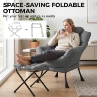 HOMCOM Lazy Chair with Ottoman, Peach Skin Fabric Reading Chair with Foldable Footstool, Plush Cushion, Tufted, Dark Grey(m-4)