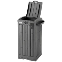 Outsunny 29 Gallon Outdoor Garbage Bin with Dual Lid, Plastic Outdoor Waste Trash Can with Side Holder and Drip Tray, Grey(m-2)